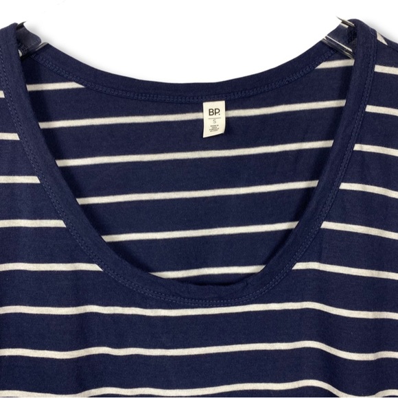 Navy Blue and White Striped Top, Scoop Neck Short Sleeve Tee, Cotton Modal Blend - Picture 2 of 12